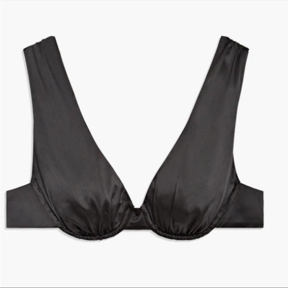WeWoreWhat Black Satin Underwire V-neck Bra Top